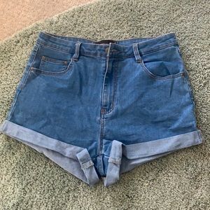Medium wash blue denim shorts